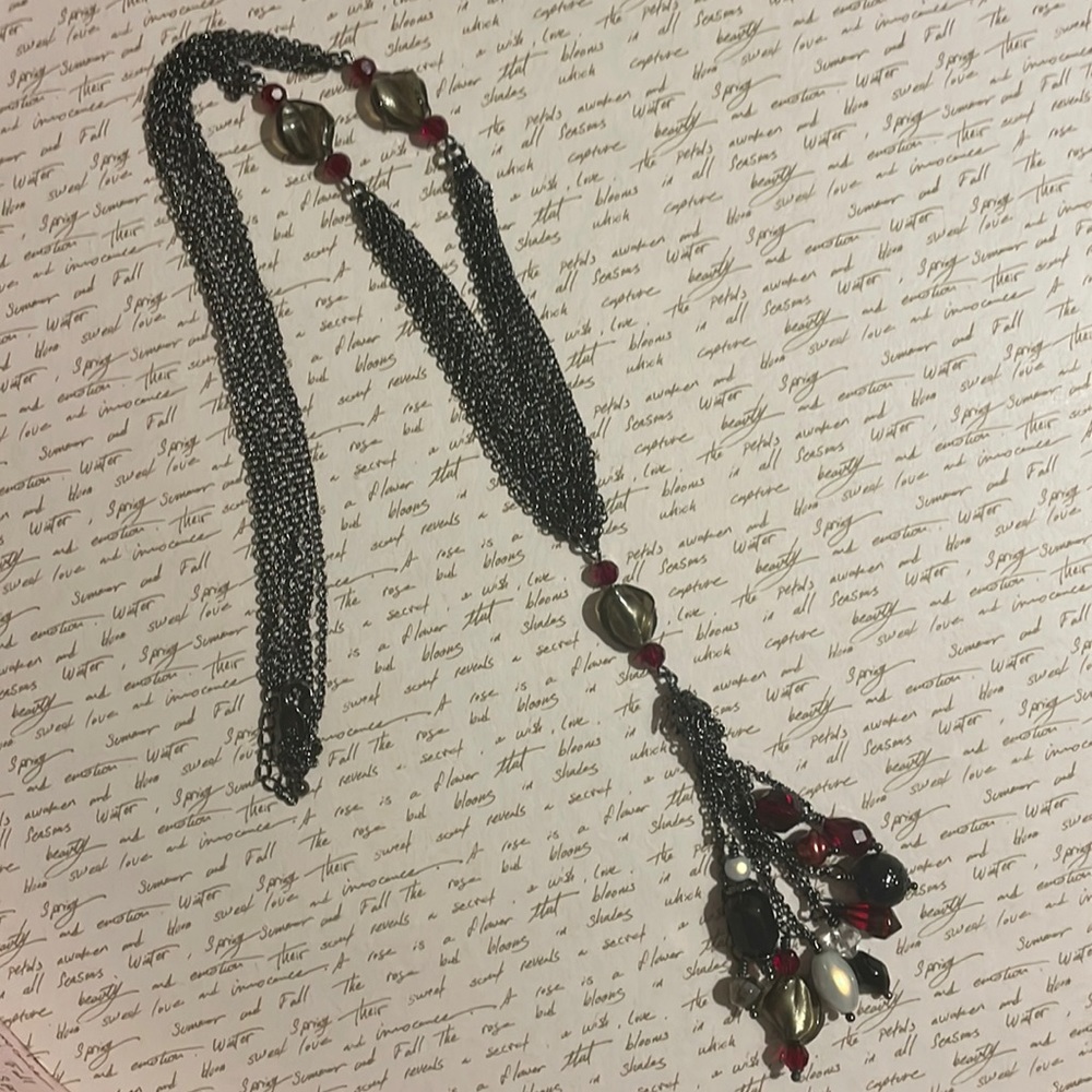 Lia Sophia Long Multi Chained Necklace with Beaded Charm Pendant